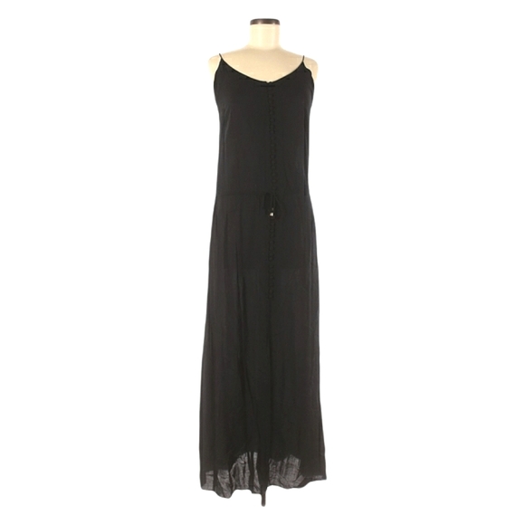Vix Dresses & Skirts - VIX Casual Black Long Maxi Dress Size M Tie Waist Spaghetti Strap V-neck Buttons
